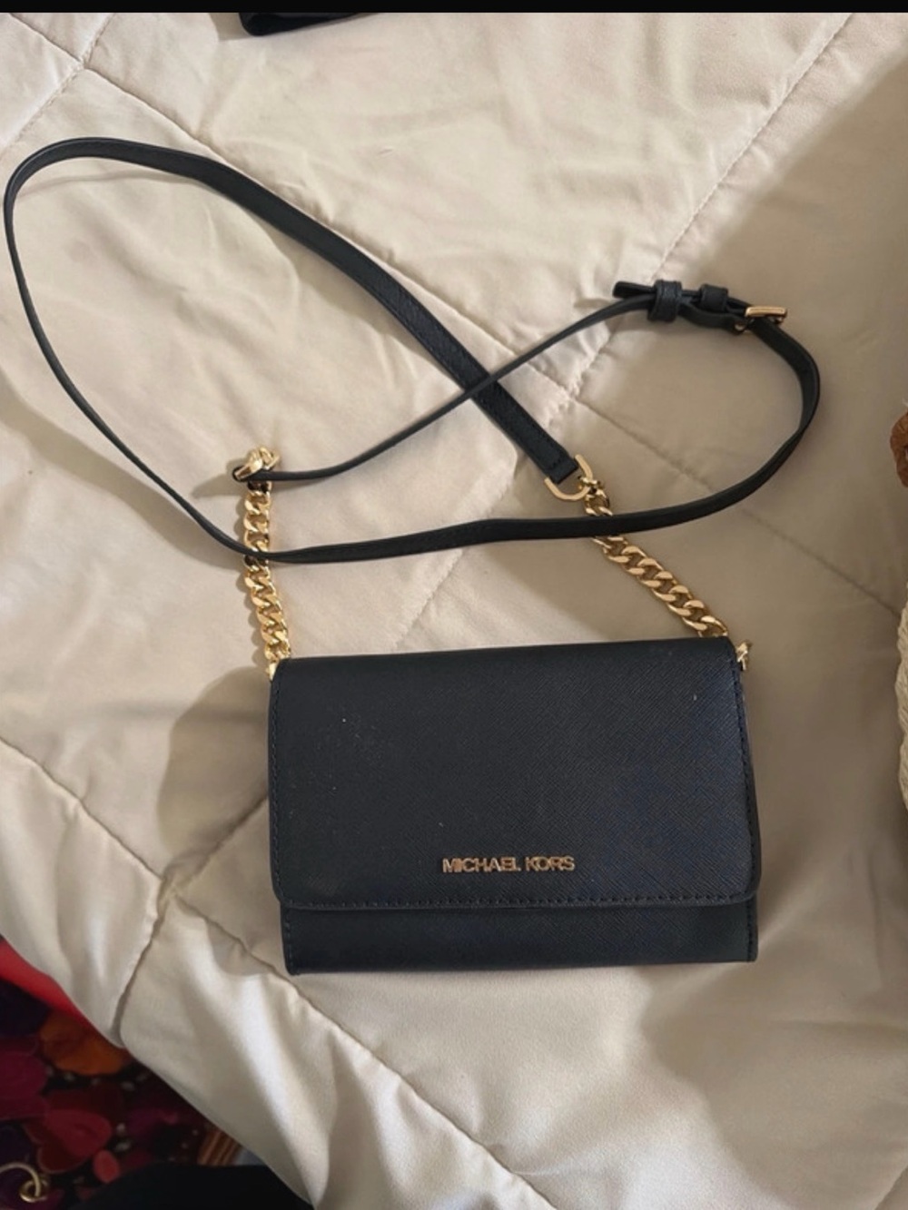 Michael Kors Black Crossbody with Gold Chain Strap